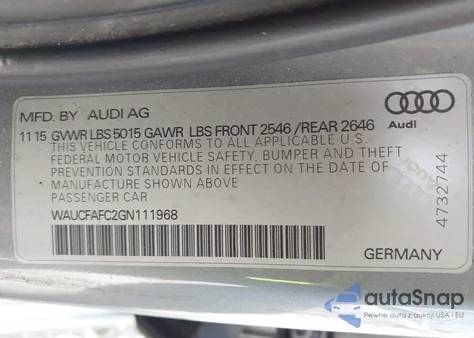 2016 Audi A6 2.0T Premium z USA, uszkodzony, nr VIN WAUCFAFC2GN111968